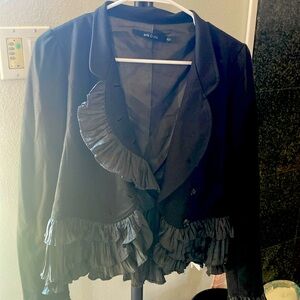 Ark & Co. Medium black light jacket with ruffles. Classic and sexy.